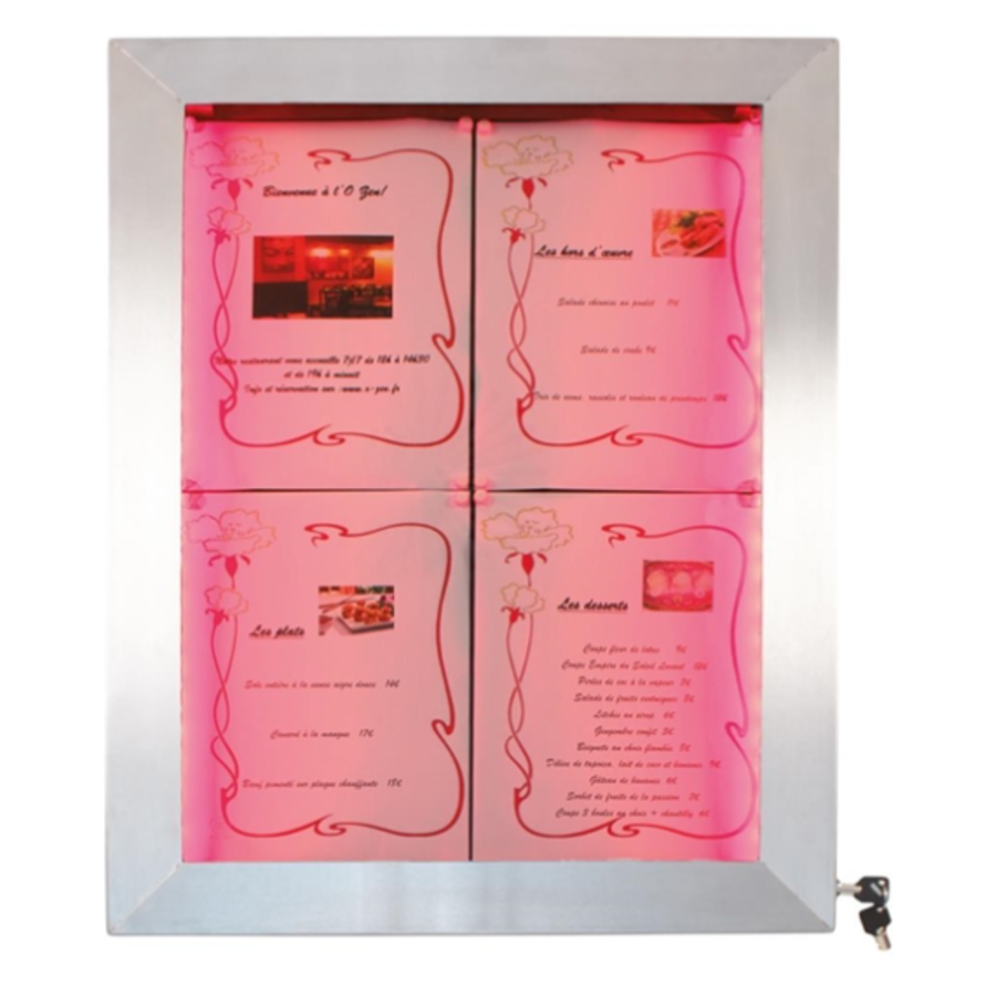 Coloured LEDs 4x A4 information display | Stainless steel | 59.5(w) x 11.1(d) x 85.3 (h)cm