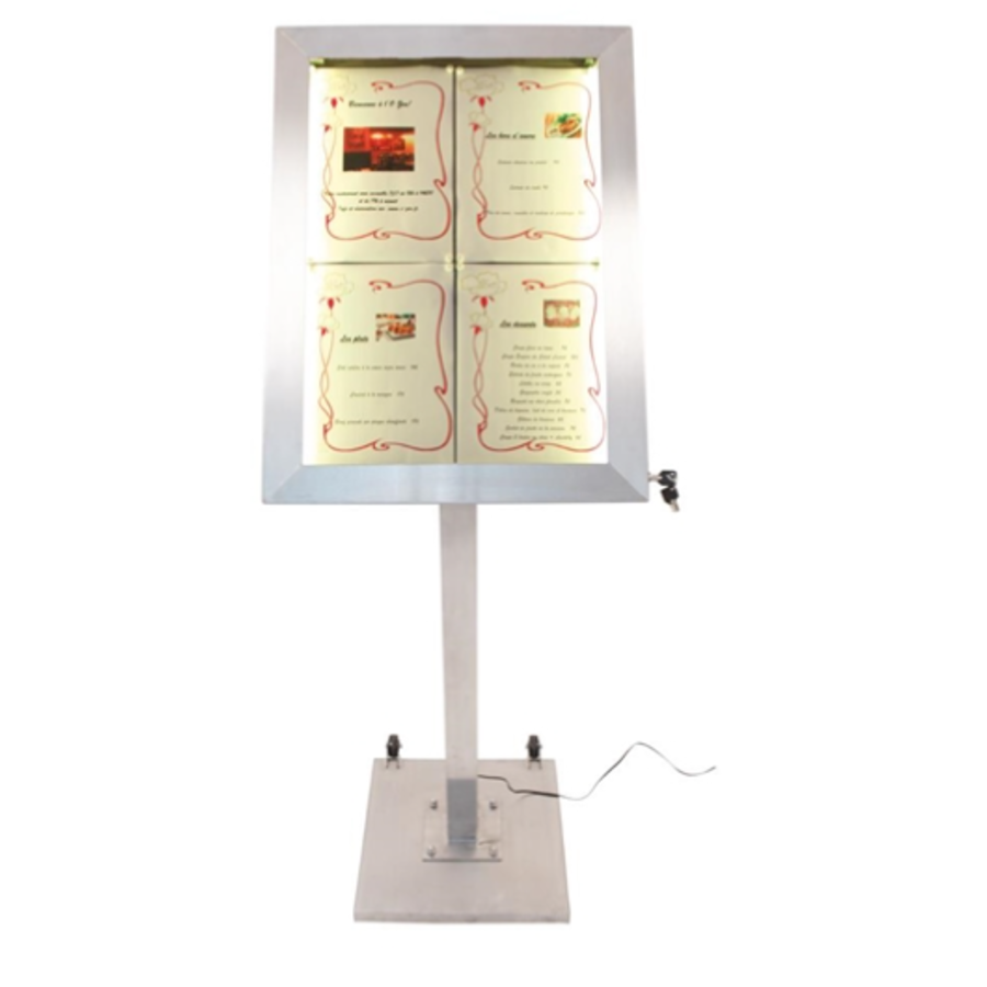 Coloured LEDs 4x A4 information display | Stainless steel | 59.5(w) x 11.1(d) x 85.3 (h)cm