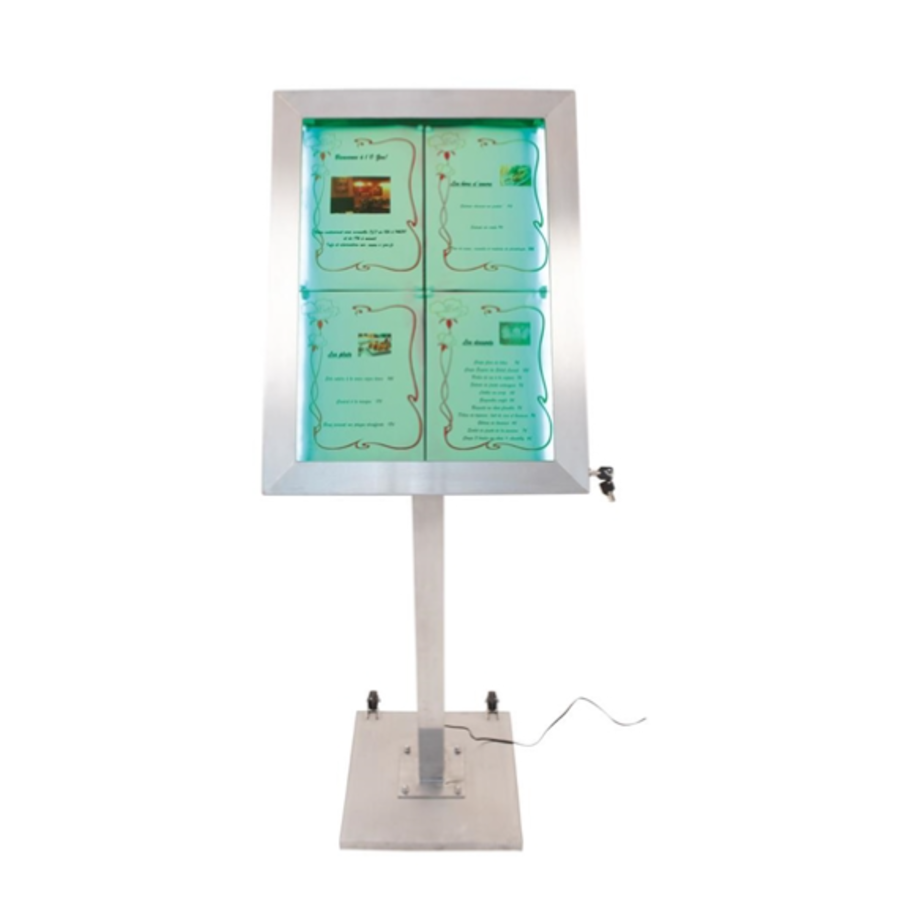 Coloured LEDs 4x A4 information display | Stainless steel | 59.5(w) x 11.1(d) x 85.3 (h)cm
