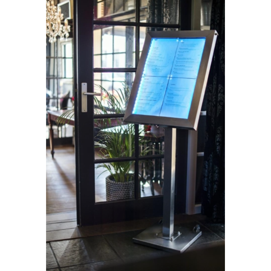 Coloured LEDs 4x A4 information display | Stainless steel | 59.5(w) x 11.1(d) x 85.3 (h)cm