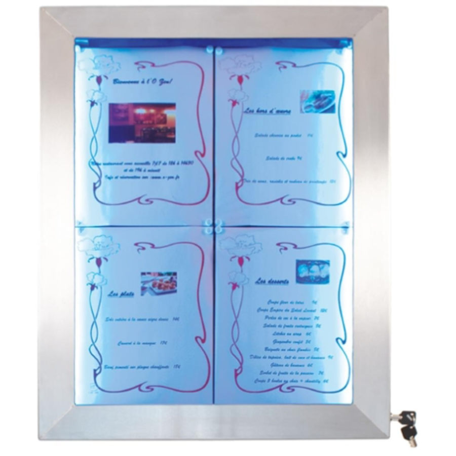 Coloured LEDs 4x A4 information display | Stainless steel | 59.5(w) x 11.1(d) x 85.3 (h)cm