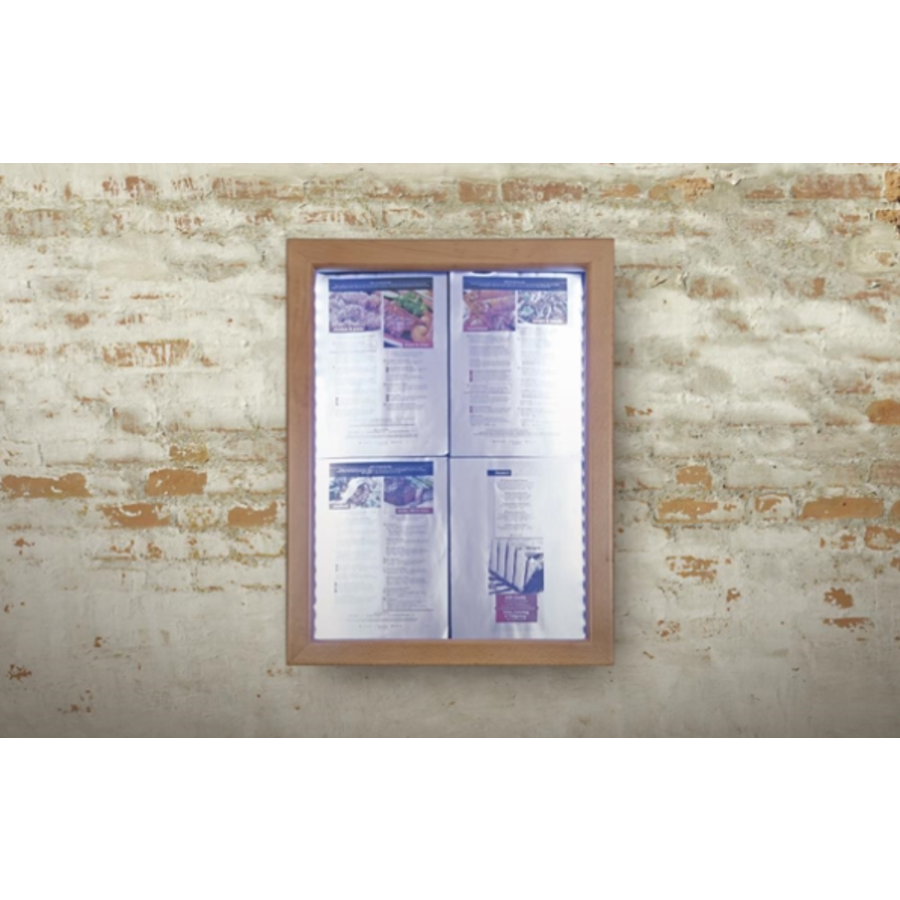 Teakweiße LED-Informationsanzeige 4x A4 | Metall & Holz