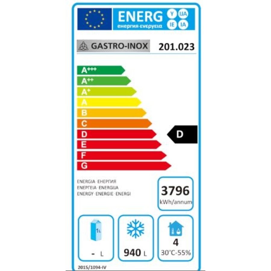 Gastro-Inox wit stalen vriezer, statisch gekoeld met ventilator | 1200L |  134 (b) x 81 (d) x200 (h) cm