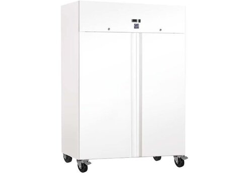  HorecaTraders Gastro-Inox-Kühlschrank aus weißem Stahl, statisch gekühlt mit Ventilator | 1200 l | 134 (B) x 81 (T) x 200 (H) cm 
