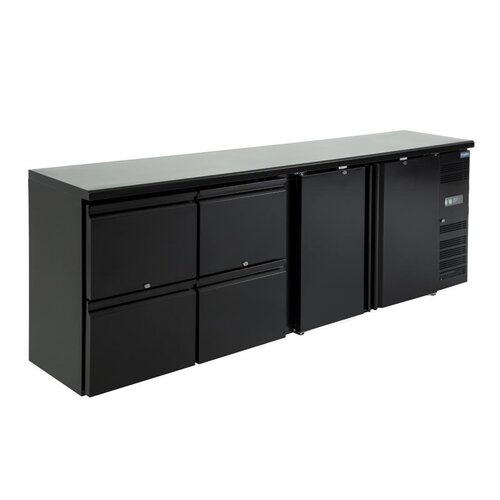  Polar Bar refrigerated workbench 2 doors | 4 adjustable shelves & 4 drawers | Black 