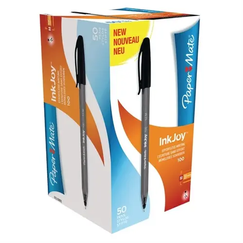  HorecaTraders Paper Mate Inkjoy  | 100 pennen met dop | Zwart | (50 stuks) 