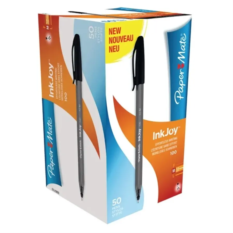 Paper Mate Inkjoy | 100 stylos avec capuchon | Noir | (50 pièces)
