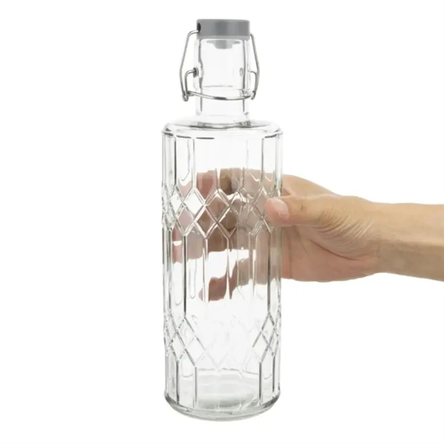 Bouteille d'eau en verre géo Olympia avec bouchon | 1L | (6 pièces)