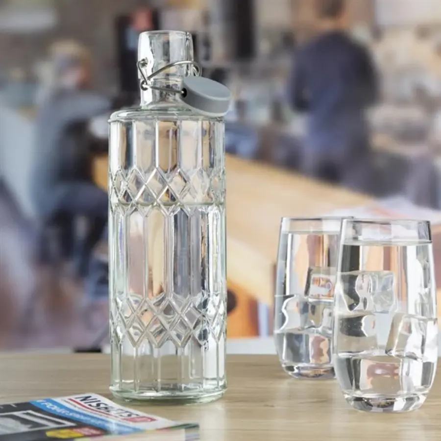 Bouteille d'eau en verre géo Olympia avec bouchon | 1L | (6 pièces)