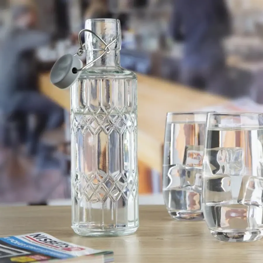 Glaswasserflasche 1 Liter mit Verschluss – Hotel-Wasserflasche – 6 Stück