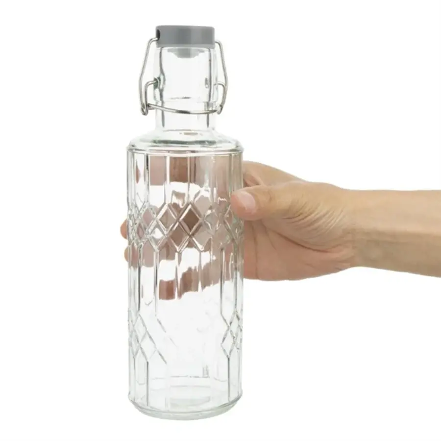 Glaswasserflasche 1 Liter mit Verschluss – Hotel-Wasserflasche – 6 Stück