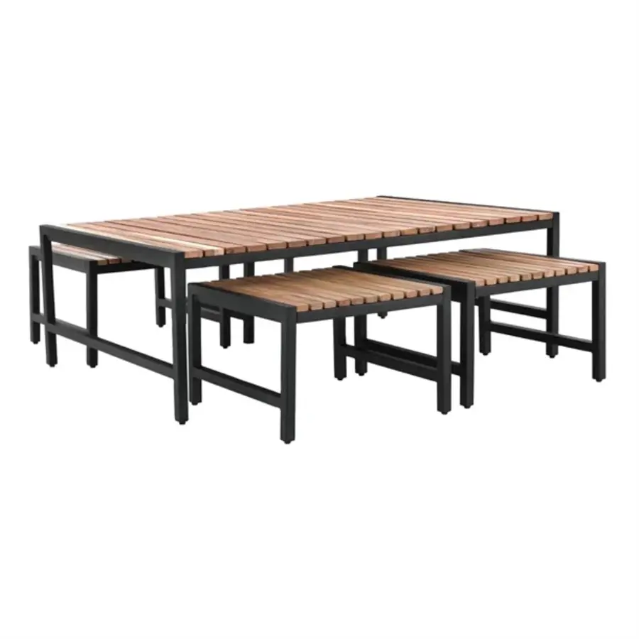 Bolero | Low coffee table in steel and acacia | 1200 x 800 mm