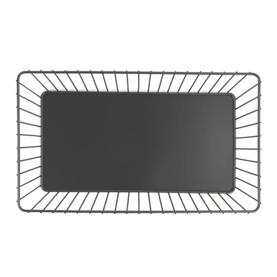 Plateau de présentation alimentaire rectangulaire en fil métallique Olympia | Noir | 330x190x100mm
