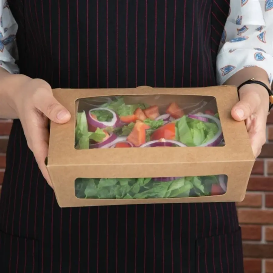 Boîtes à salade recyclables Fiesta avec fenêtre en PET | 1600 ml | (100 pièces)