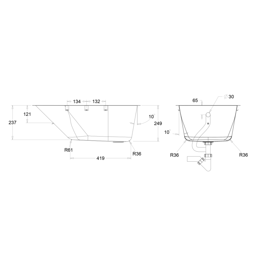 Baby bath | Stainless steel | W 700 x D 400 x H 250 mm