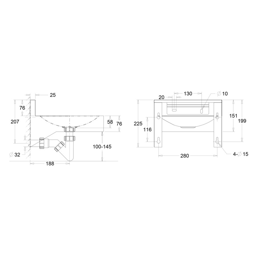 Fontaine à eau murale | rond | Acier inoxydable AISI 304