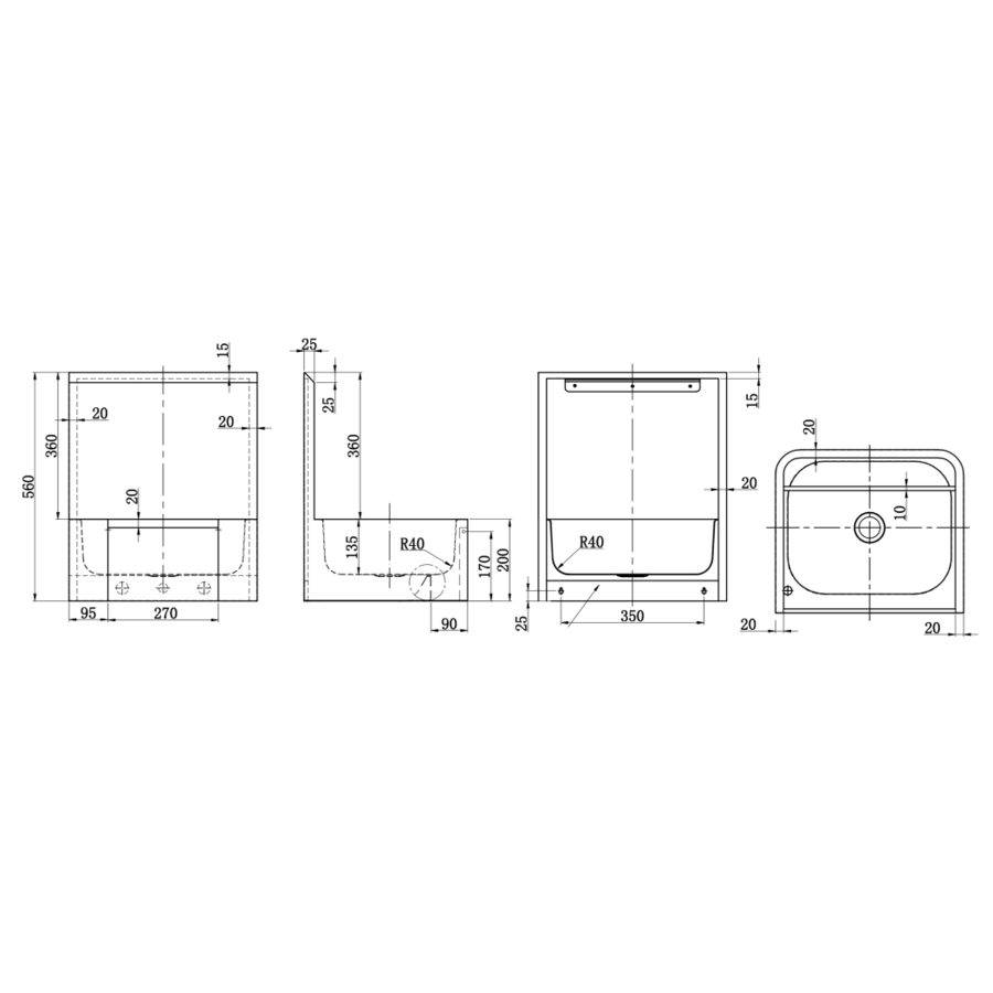 Hygienewaschtisch aus Edelstahl | B 460 x T 400 x H 560 mm