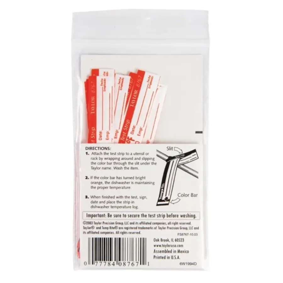 Bandelette de test de température du lave-vaisselle | (25 pièces)