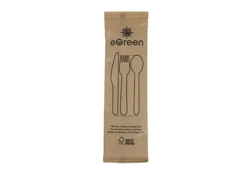  HorecaTraders eGreen individually wrapped 4-in-1 wooden cutlery set | (250 pieces) 