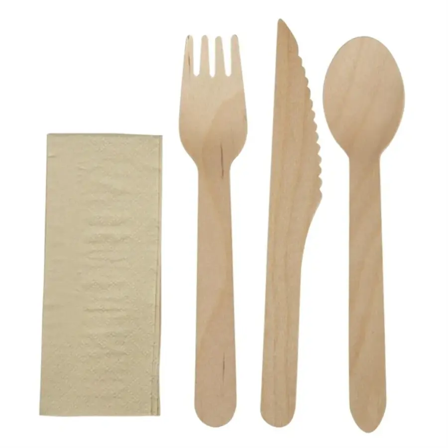 eGreen einzeln verpacktes 4-in-1-Besteckset aus Holz | (250 Stück)