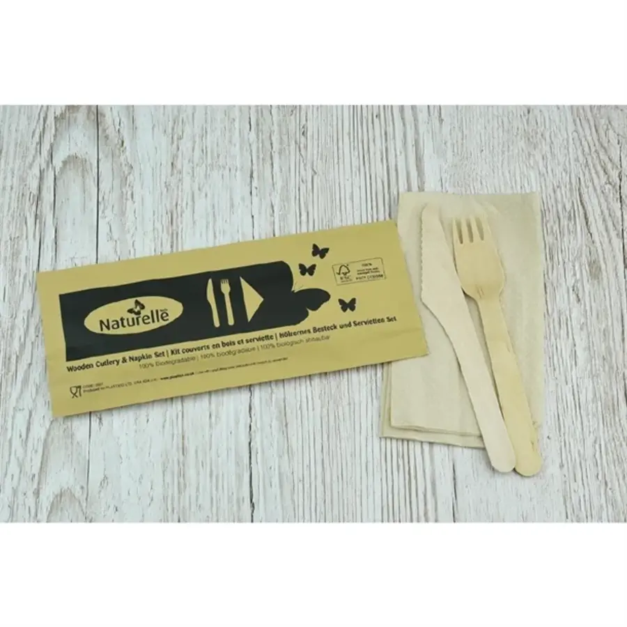 eGreen einzeln verpacktes 3-in-1-Besteckset aus Holz | (250 Stück)