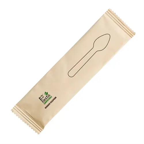  HorecaTraders Compostable individueel verpakte houten theelepels | (500 stuks) 