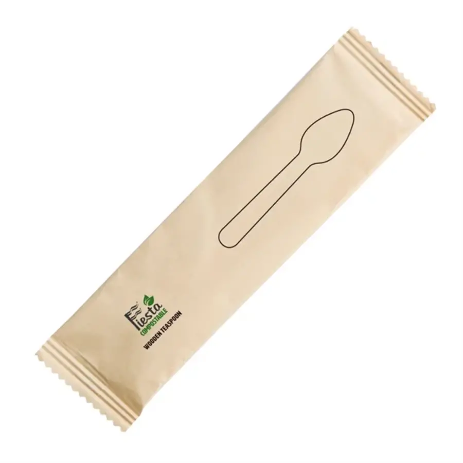 Cuillères à café en bois compostables emballées individuellement | (500 pièces)