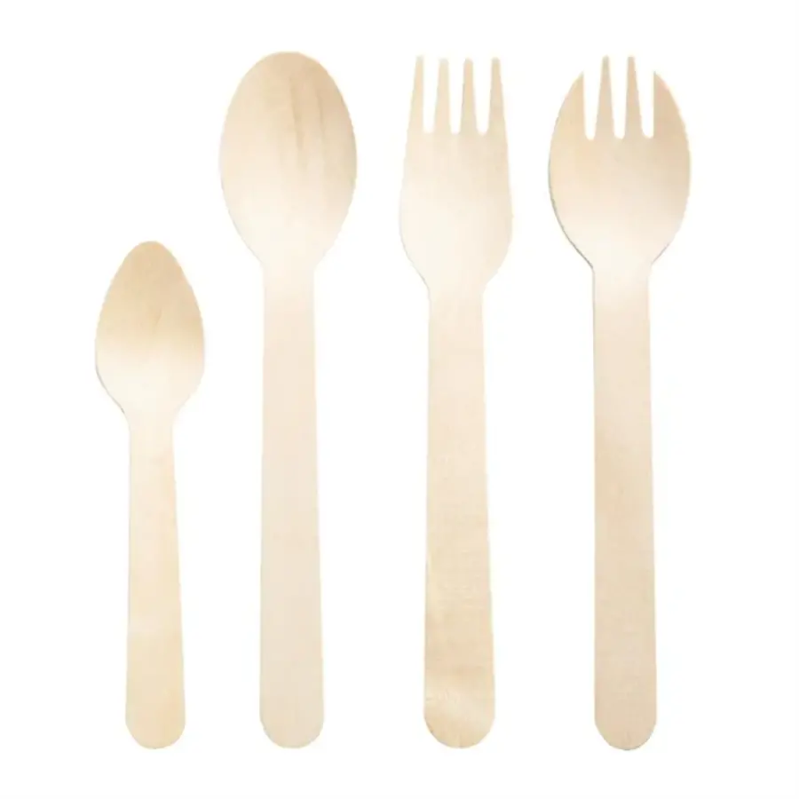 Cuillères à café en bois compostables emballées individuellement | (500 pièces)