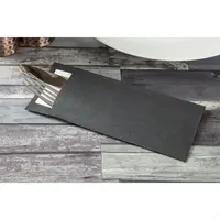 Europochette Schwarze Bestecktasche mit weißer Serviette | (500 Stück)