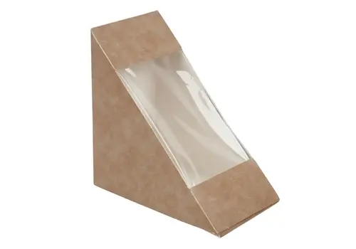  HorecaTraders Boîtes à sandwich triangulaires recyclables en kraft Colpac avec fenêtre en PLA | (500 pièces) 