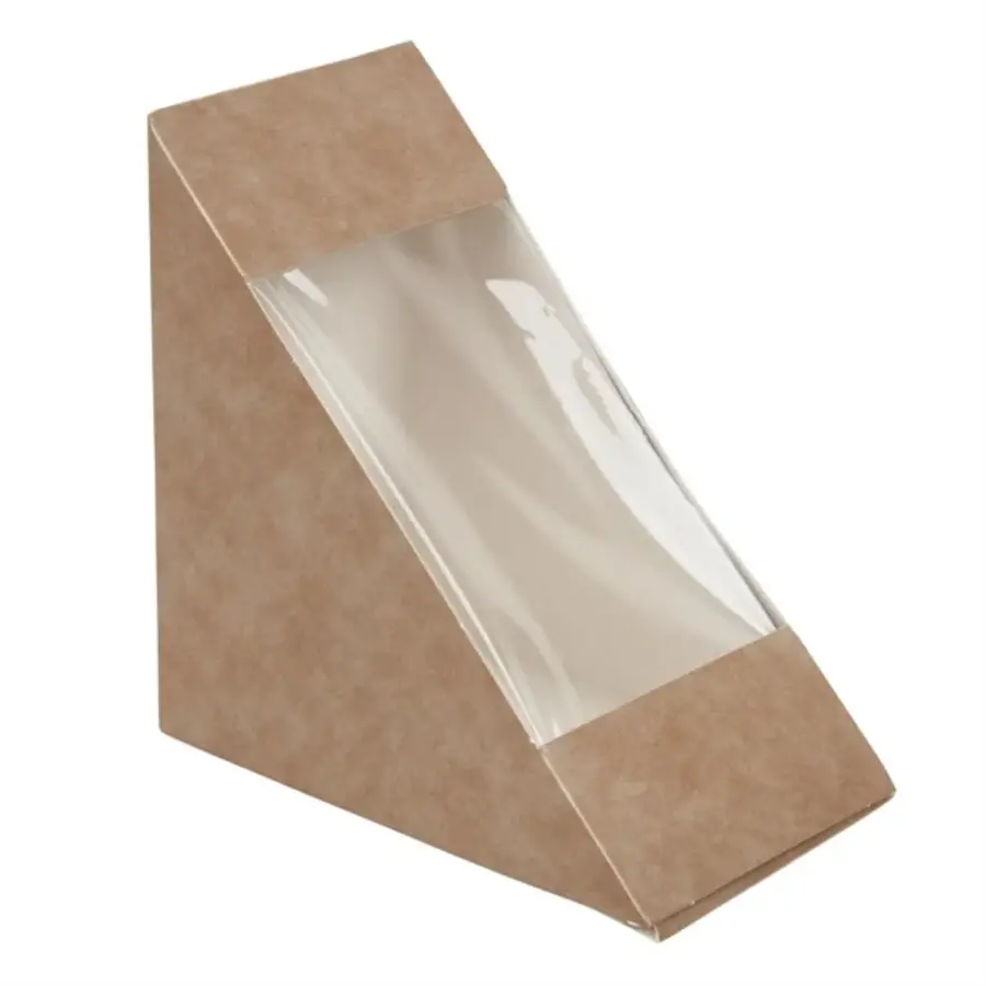 Boîtes à sandwich triangulaires recyclables en kraft Colpac avec fenêtre en PLA | (500 pièces)