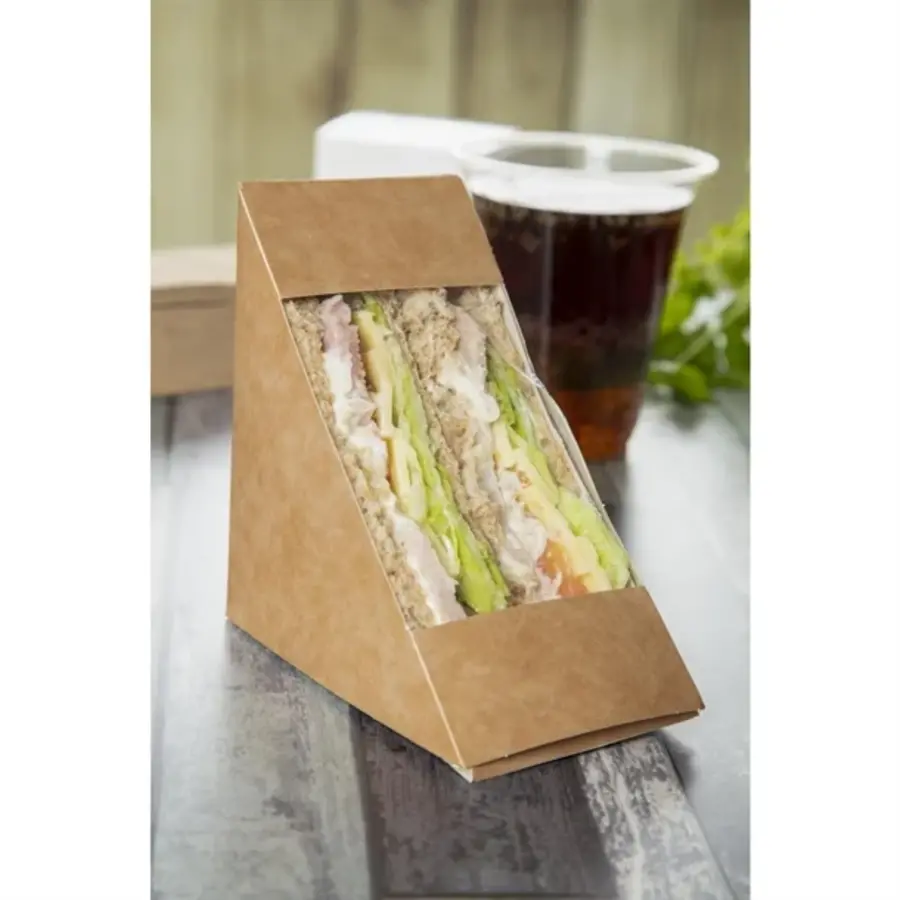 Colpac recycelbare dreieckige Sandwichboxen aus Kraftpapier mit PLA-Fenster | (500 Stück)
