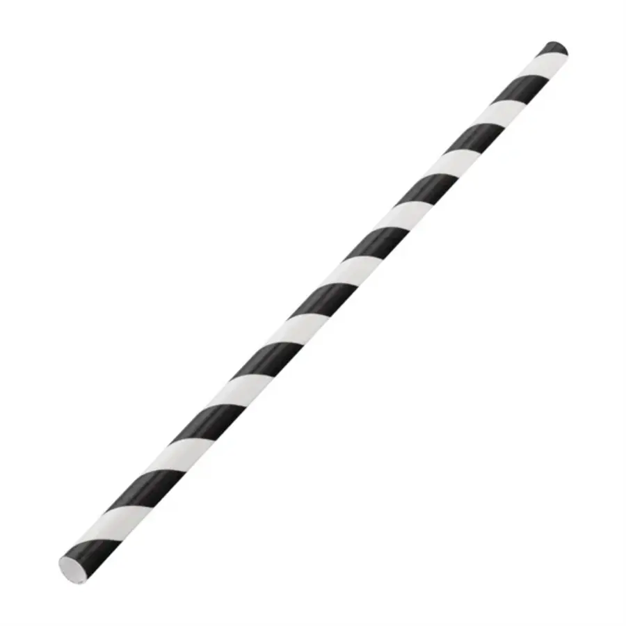 biodegradable paper straws black striped | (250 pieces)