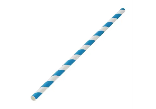  HorecaTraders Utopia Biologisch abbaubare Papierstrohhalme Blau Gestreift (250 Stück) 