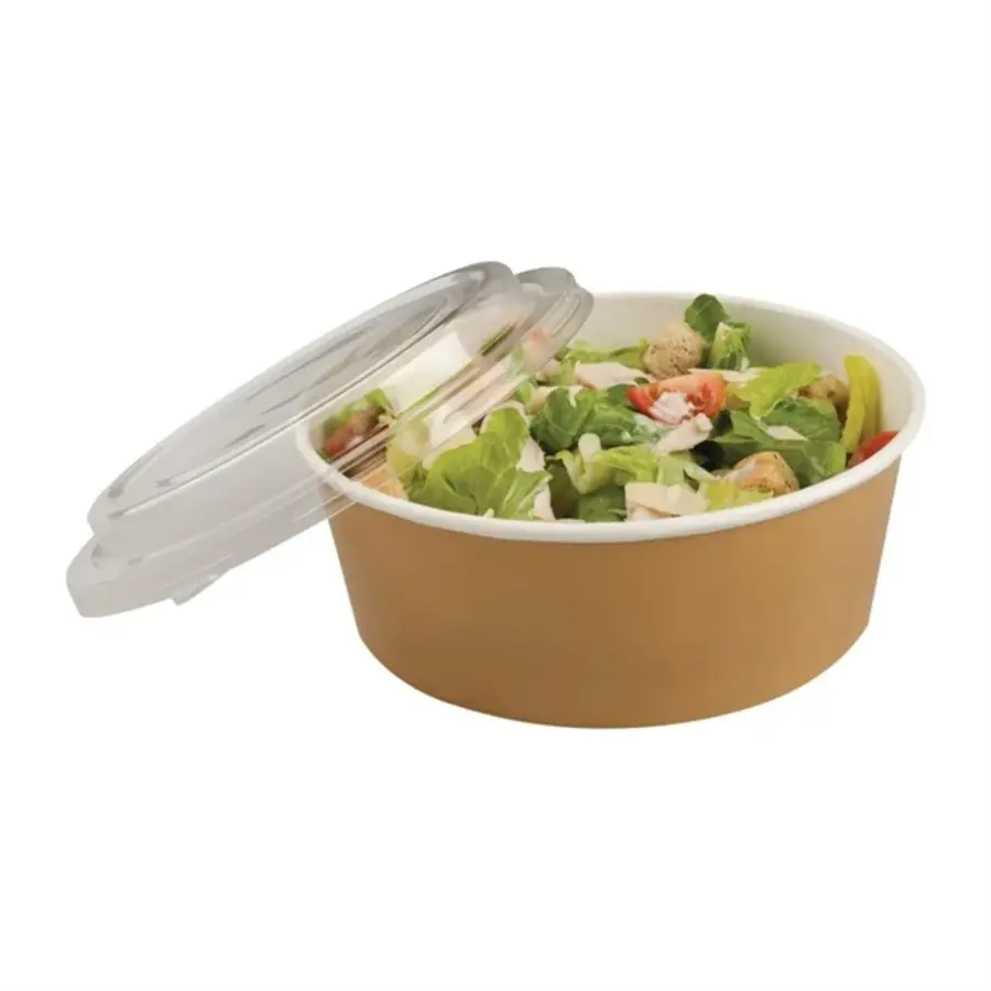Colpac recycelbare Salatschüsseln aus Kraftpapier mit Deckel, groß | 1300 ml | (150 Stück)