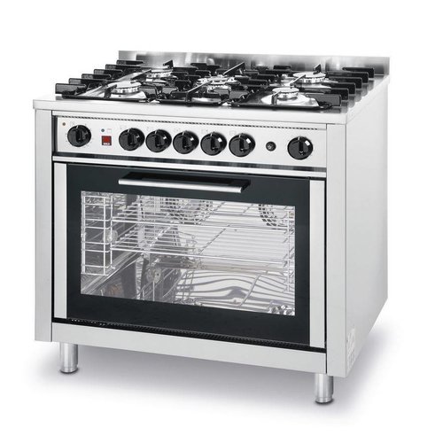  Hendi Cuisinière à gaz avec four adaptée à la restauration | 5 brûleurs 