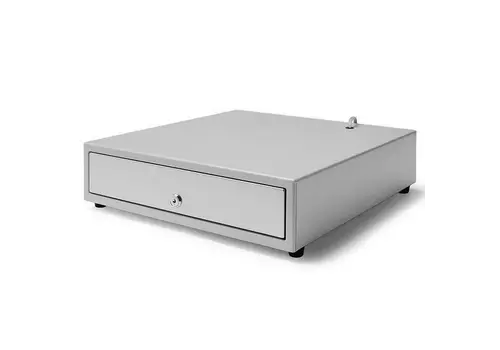  HorecaTraders Tiroir-caisse en acier inoxydable, 8 compartiments à pièces et 4 compartiments à billets, électrique (24 V), dimensions 405 x 423 x 113 mm 