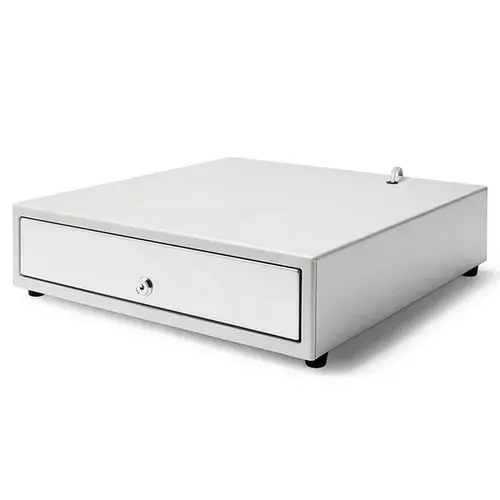  HorecaTraders Cash Drawer 423 White/Stainless Steel 8 Coin Compartments + 4 Note Compartments Electric (12V/24V) 405x423x113mm 