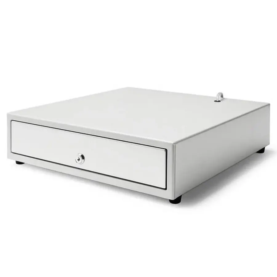 Tiroir-caisse 423 Blanc/Inox 8 compartiments pièces + 4 compartiments billets Électrique (12 V/24 V) 405 x 423 x 113 mm