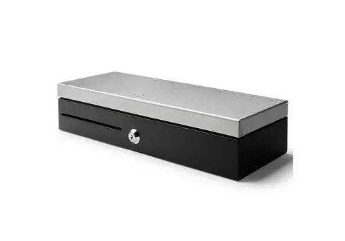  HorecaTraders Cash Drawer FlipTop Black/Stainless Steel 8 Coin Slots + 5 Note Slots Electric (12V/24V) 460x170x100mm 