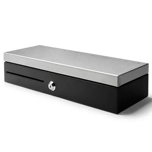  HorecaTraders Cash Drawer FlipTop Black/Stainless Steel 8 Coin Slots + 5 Note Slots Electric (12V/24V) 460x170x100mm 