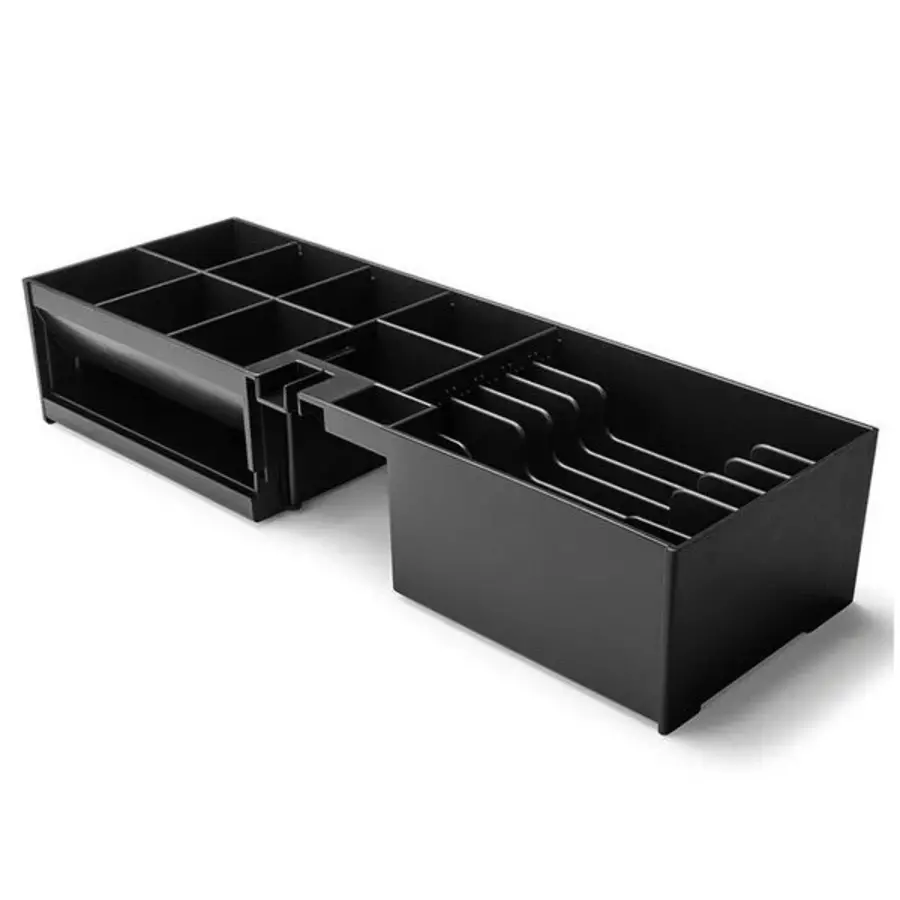 Tiroir-caisse à clapet noir, 8 emplacements pour pièces et 5 emplacements pour billets, électrique (12 V/24 V), dimensions : 460 x 170 x 100 mm