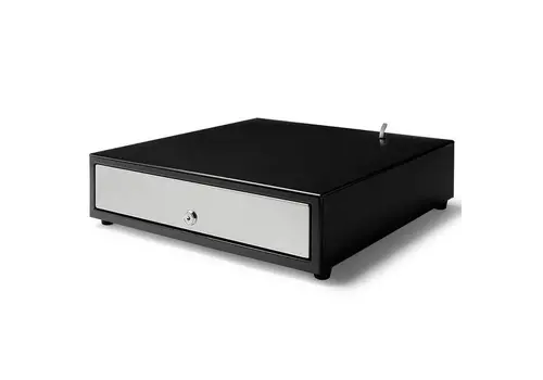  HorecaTraders Cash Drawer 410 Standard+ Black/Stainless Steel 8 Coin Compartments + 4 Note Compartments Electric (12V/24V) 410x415x110mm 