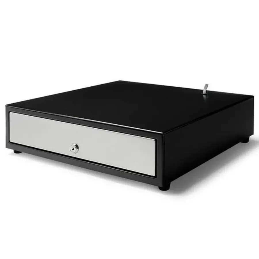 Tiroir-caisse 410 Standard+ Noir/Inox 8 compartiments pièces + 4 compartiments billets Électrique (12 V/24 V) 410 x 415 x 110 mm