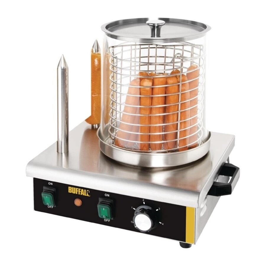 Chauffe-hot-dog Buffalo avec 2 broches chauffantes 550W/230V. 2 chauffe-petits pains.