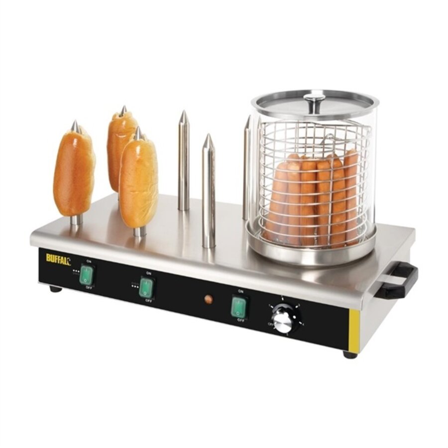 Chauffe-hot-dog Buffalo avec 6 broches chauffantes. 750W/230V. 6 chauffe-petits pains.