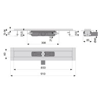 Caniveau de douche en acier inoxydable 850 x 60 mm 0,53 l/s