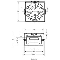 Siphon de sol en acier inoxydable 100 x 100 mm 0,50 l/s