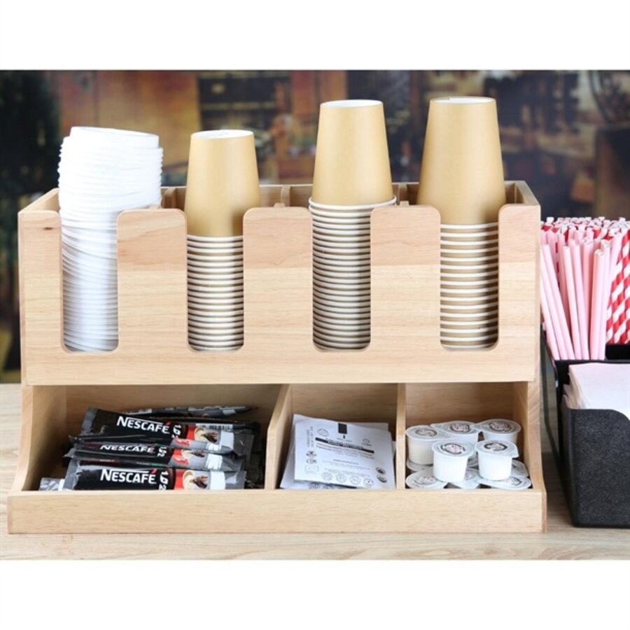 Support à tasses et sauces en bois d'hévéa 450 x 120 x 240 mm