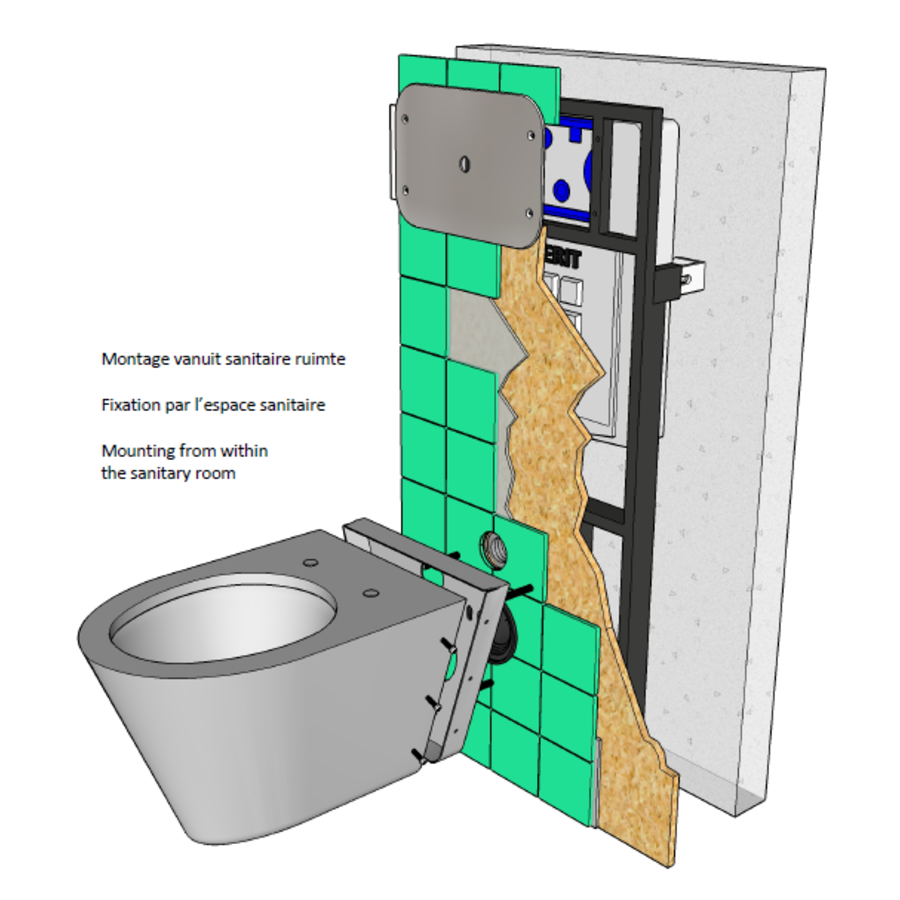 WC suspendu en acier inoxydable | 355 x 585 x 350 mm